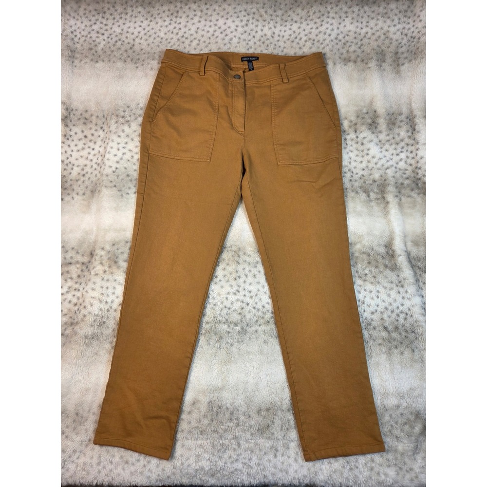 Eileen Fisher 12 Organic Cotton Stretch Utility Straight Leg Pants Ochre Brown